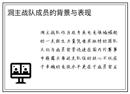 洞主战队成员的背景与表现