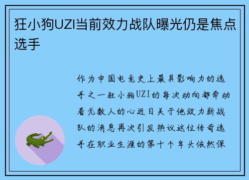 狂小狗UZI当前效力战队曝光仍是焦点选手