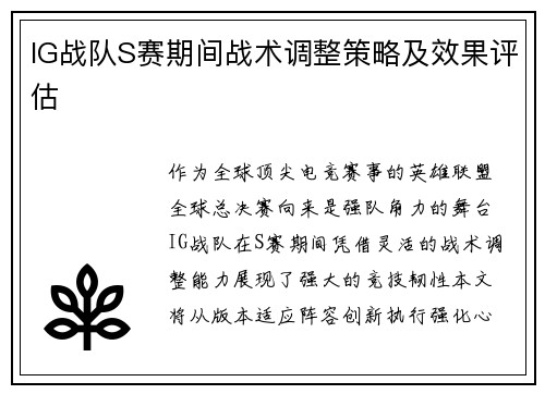 IG战队S赛期间战术调整策略及效果评估