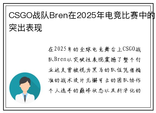 CSGO战队Bren在2025年电竞比赛中的突出表现