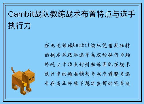 Gambit战队教练战术布置特点与选手执行力